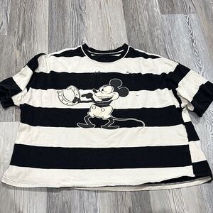 Disney Mickey Mouse Black & Cream Striped Women’s Tee